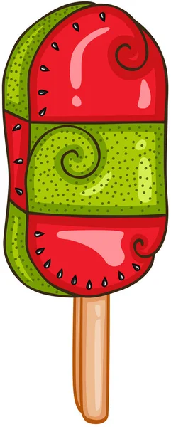 Eis Stiel Mit Kiwi Und Wassermelone — Stockvektor