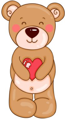 kırmızı bir kalp elinde oyuncak ayı