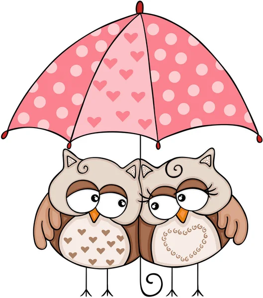 Eulenpaar Unter Regenschirm — Stockvektor