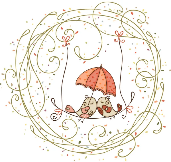 伞轮花卉鸟情侣 — 图库矢量图片