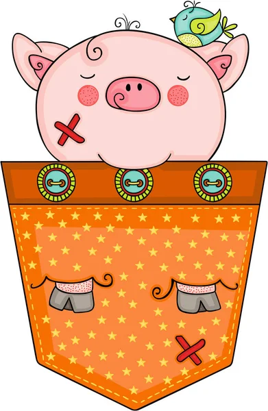 Cochon Mignon Dans Poche — Image vectorielle