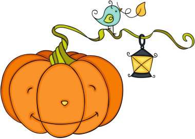 Turuncu kabak vintage lamba ve mavi kuş ile