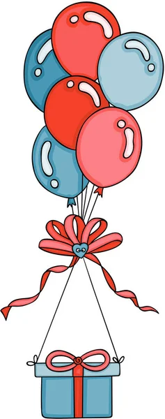 Balões Aniversário Voando Com Presente Caixa —  Vetores de Stock