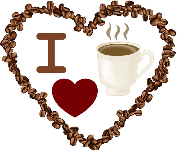 Amor Granos Café Corazón — Vector de stock