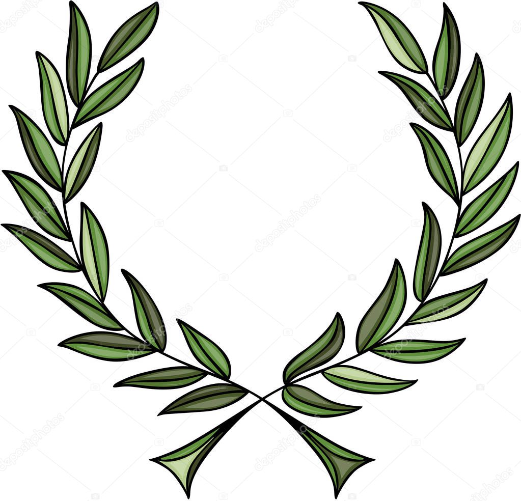 Scalable vectorial representing a green laurel wreath, element for design, illustration isolated on white background.