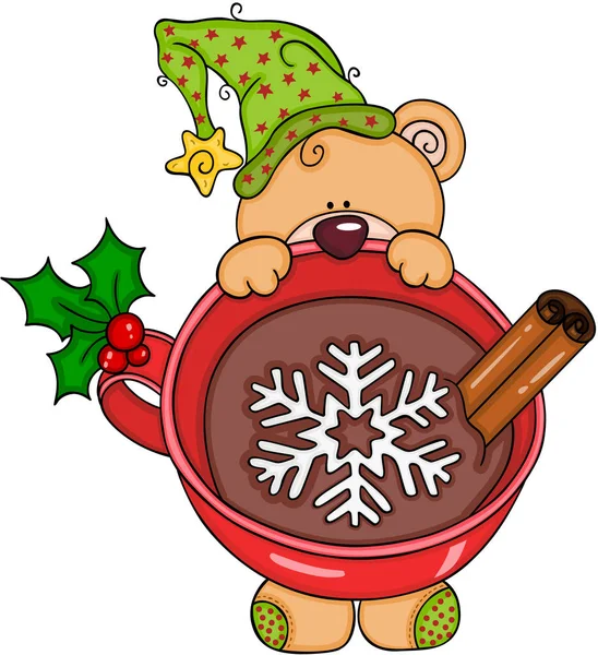 Julen Nallebjörn Med Varm Choklad — Stock vektor