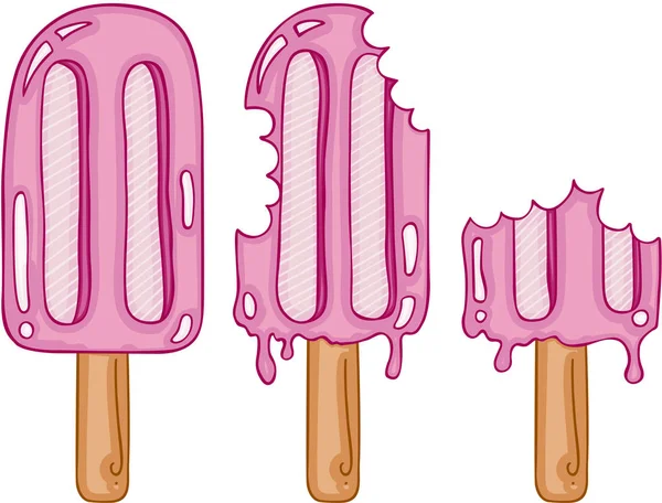 Set Strawberry Ice Cream Stick — Stock Vector
