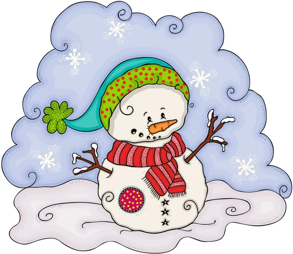 Різдвяна Ілюстрація Милим Сніговиком — стоковий вектор