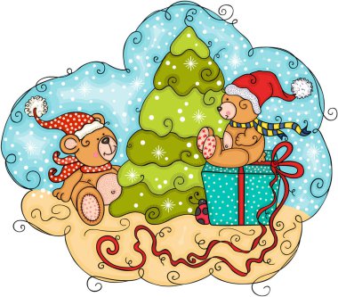 Oyuncak ayılar christmas illüstrasyon