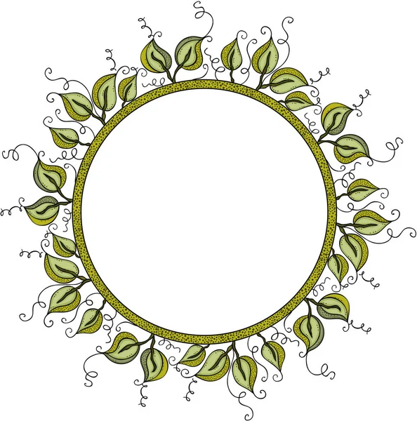 Green Leaves Arranged Circle Border Frame — Stockový vektor