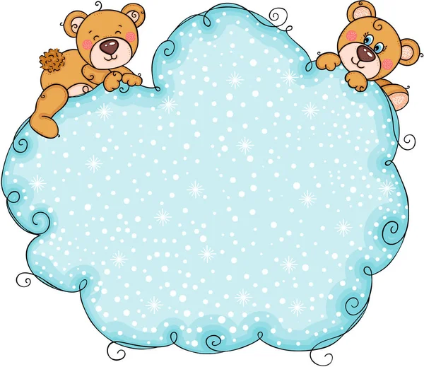 一对泰迪熊与蓝色雪云背景 — 图库矢量图片