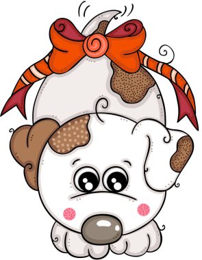 Kırmızı yay kurdele ile sevimli beyaz köpek