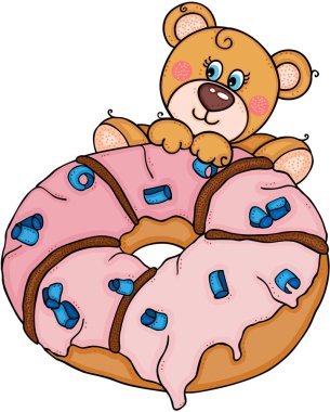 Pembe çilek çörek atlamak oyuncak ayı