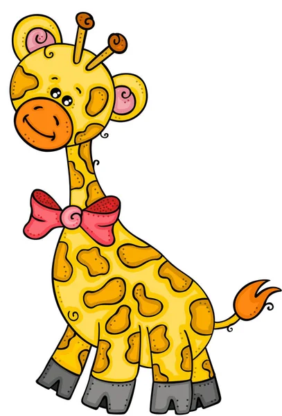 Vriendelijke Giraffe Met Strik Rood Lint — Stockvector