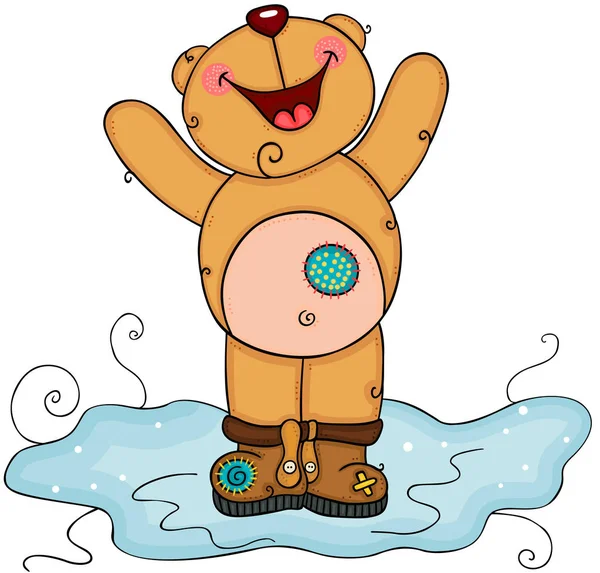 Happy Teddy Bear Boots — Stock Vector