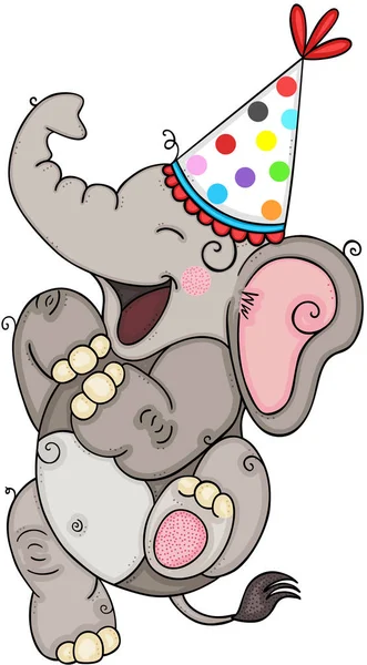Joyeux Éléphant Avec Chapeau Fête — Image vectorielle