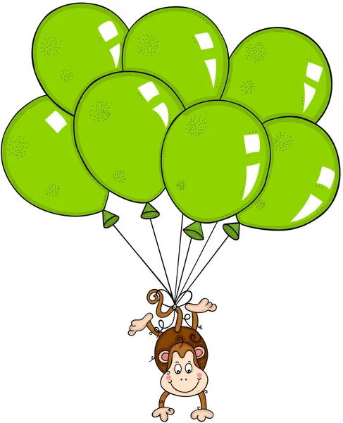 Mono Volando Con Globos Verdes — Vector de stock