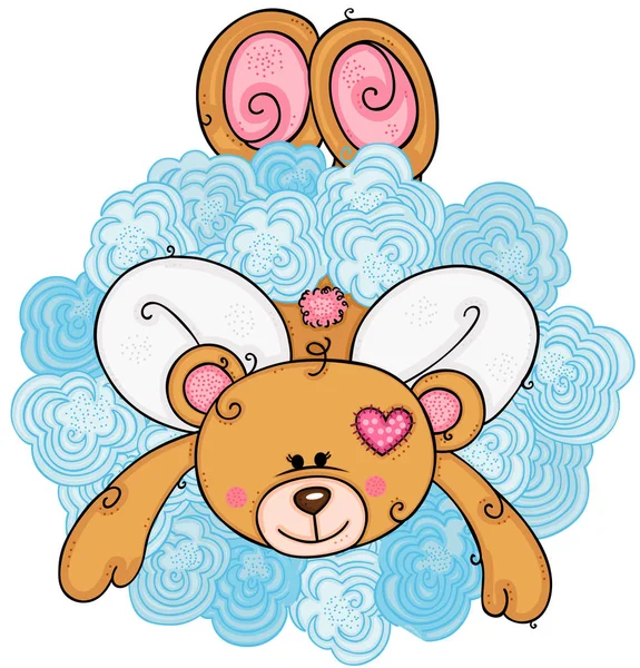 Cupid Teddybeer Het Midden Van Wolk — Stockvector