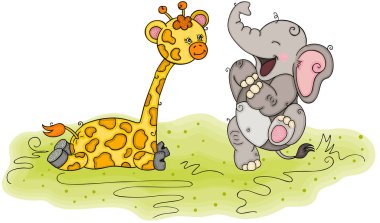 Mutlu fil ve dostça zürafa şekil