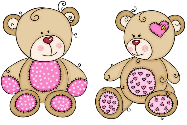 Deux Ours Peluche Mignon Rose — Image vectorielle