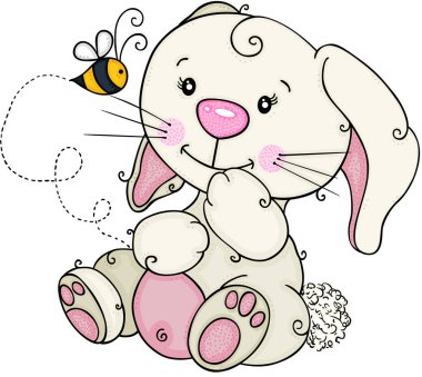 Sevimli tavşan arı ile oynuyor