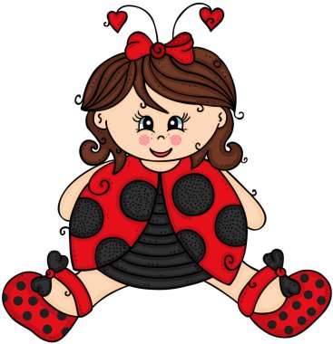 Bir uğur böceği giyinmiş sevimli kız