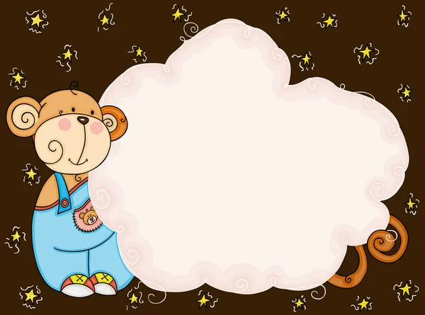 Background Blank Cloud Label Cute Monkey — Stock Vector