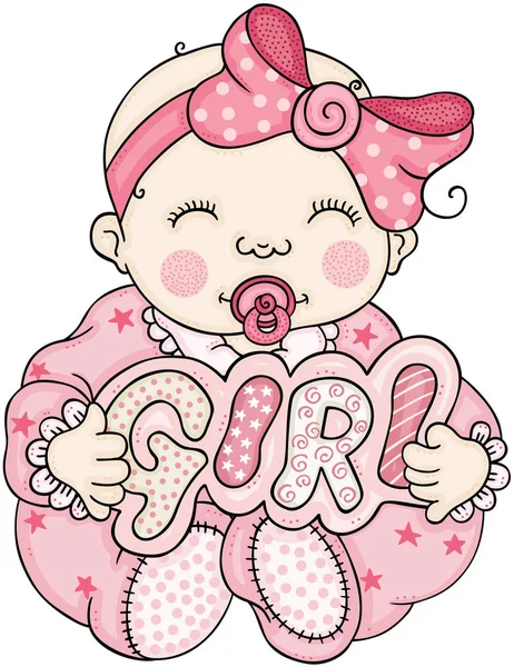 Pink Baby Holding Signboard Word Girl — Stock Vector