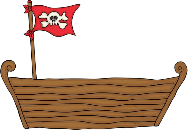 海賊の旗を持つ小さな木製のボート — ストックベクタ