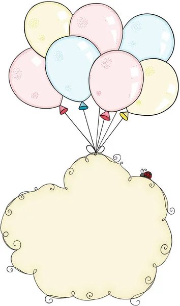 Nuage Étiquette Vierge Volant Avec Des Ballons — Image vectorielle