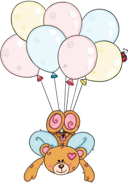 Amor Von Teddybär Fliegt Mit Luftballons — Stockvektor