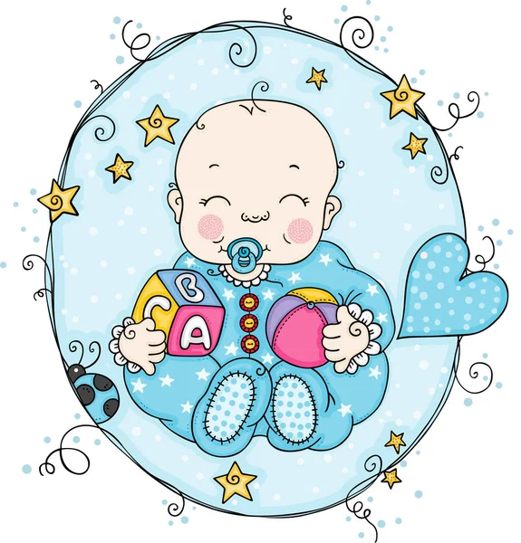 蓝色标签与男婴 — 图库矢量图片