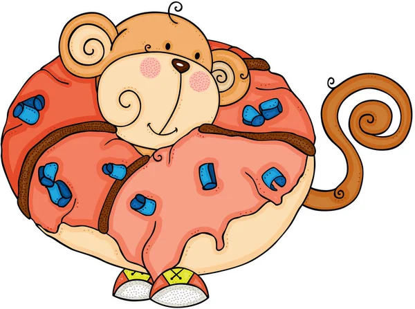 Cute Monkey Red Donut — Stock Vector