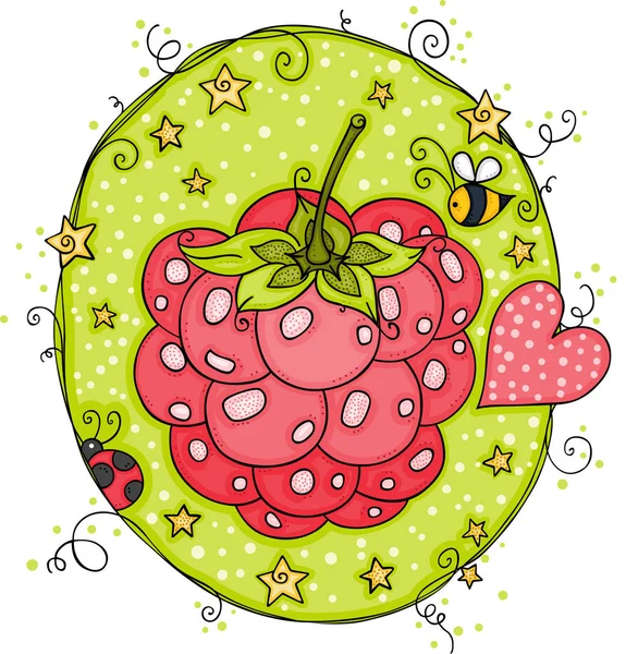 Cute Green Label Raspberry Stars — Stock Vector