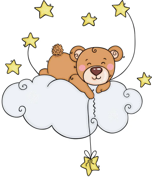 Cute Teddy Bear Cloud Fishing Star — Stock Vector