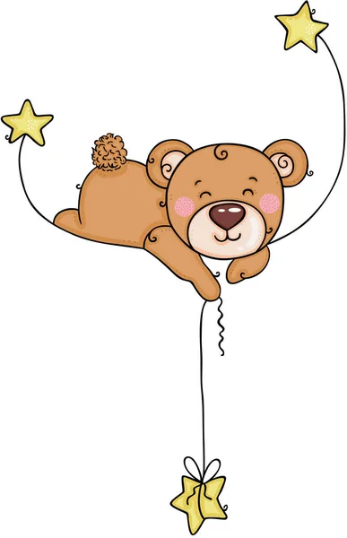 Niedlicher Teddybär Spielt Auf Sternen — Stockvektor