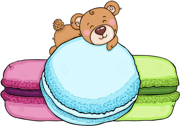 Kleine Teddybeer Liggend Macarons — Stockvector