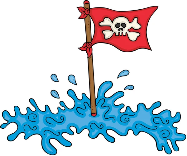 海上の頭蓋骨の赤い旗 — ストックベクタ