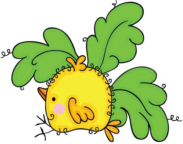 Милая Желтая Птица Зелеными Листьями — стоковый вектор
