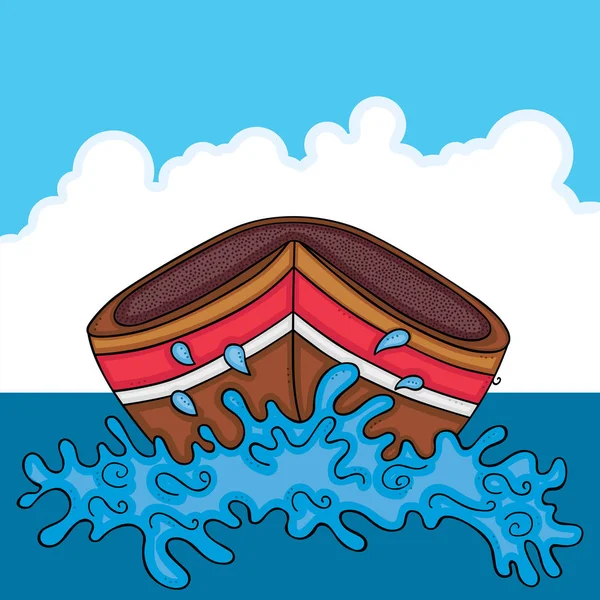 Ilustração Pequeno Barco Vazio Mar —  Vetores de Stock