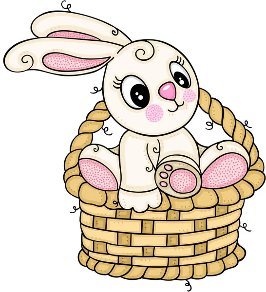 Mignon Lapin Sur Panier Osier — Image vectorielle