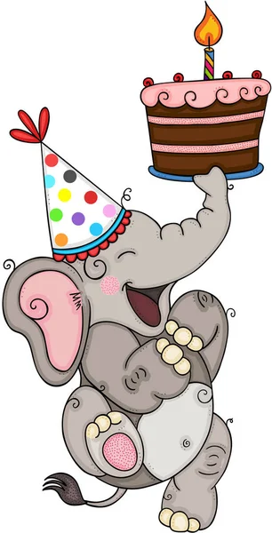 Elefante Feliz Segurando Bolo Aniversário —  Vetores de Stock