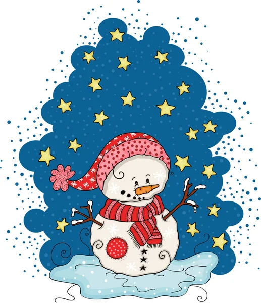 Christmas Stars Illustration Cute Snowman — Stock Vector