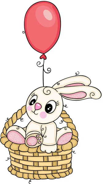 Balon Ile Sepet Üzerinde Sevimli Tavşan — Stok Vektör