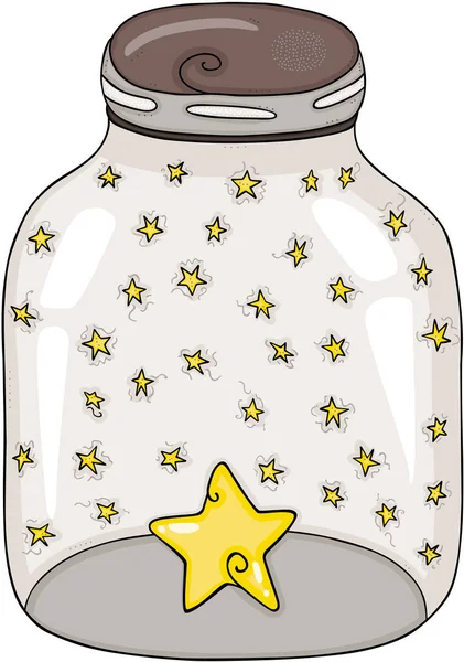 Glass Transparent Jar Full Stars — Stock Vector