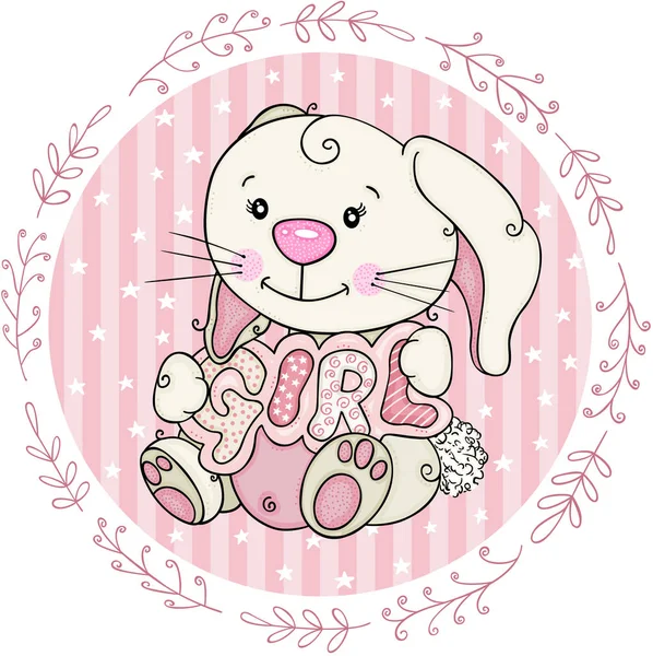 Baby Girl Label Cute Bunny — Stockový vektor