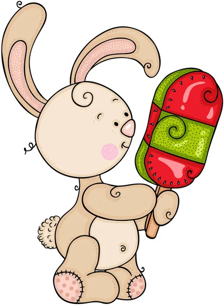 Cute Bunny Eating Ice Cream Stick — Stockvector