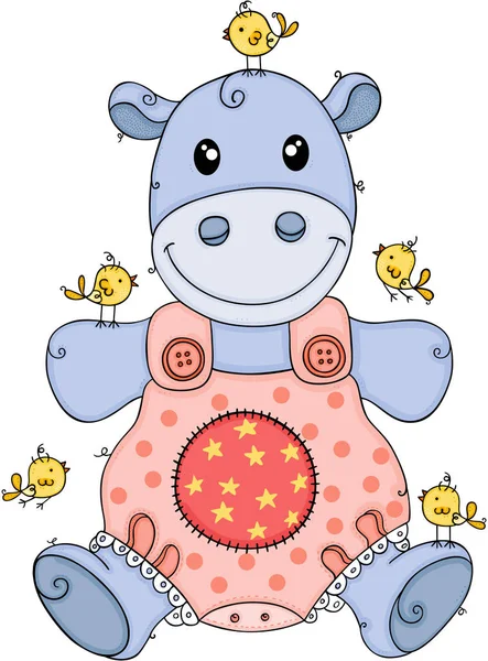 Hipopótamo Bebé Con Pajaritos Amarillos — Archivo Imágenes Vectoriales