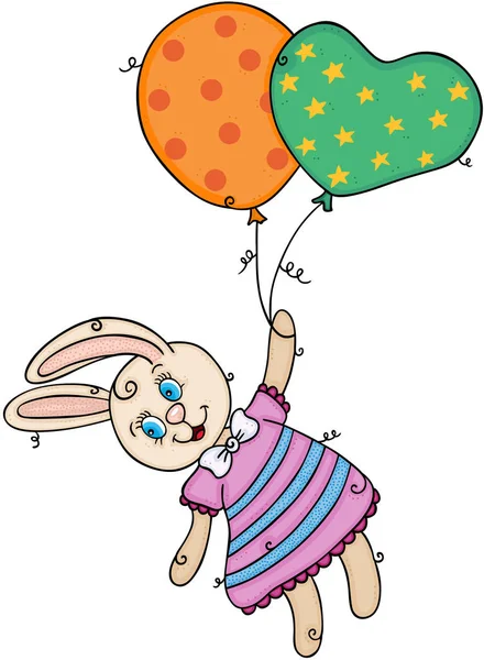 Χαριτωμένο Κουνέλι Που Φέρουν Κρατώντας Αστεία Μπαλόνια — Διανυσματικό Αρχείο