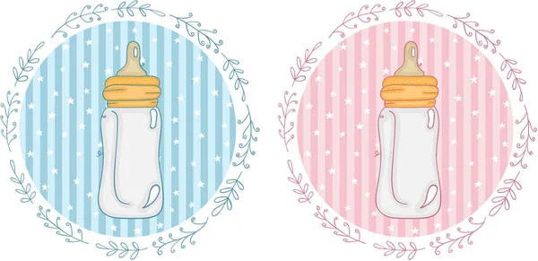 Różowy Niebieski Baby Shower Okrągłe Etykiety Naklejki Butelki Mleka Dla — Wektor stockowy